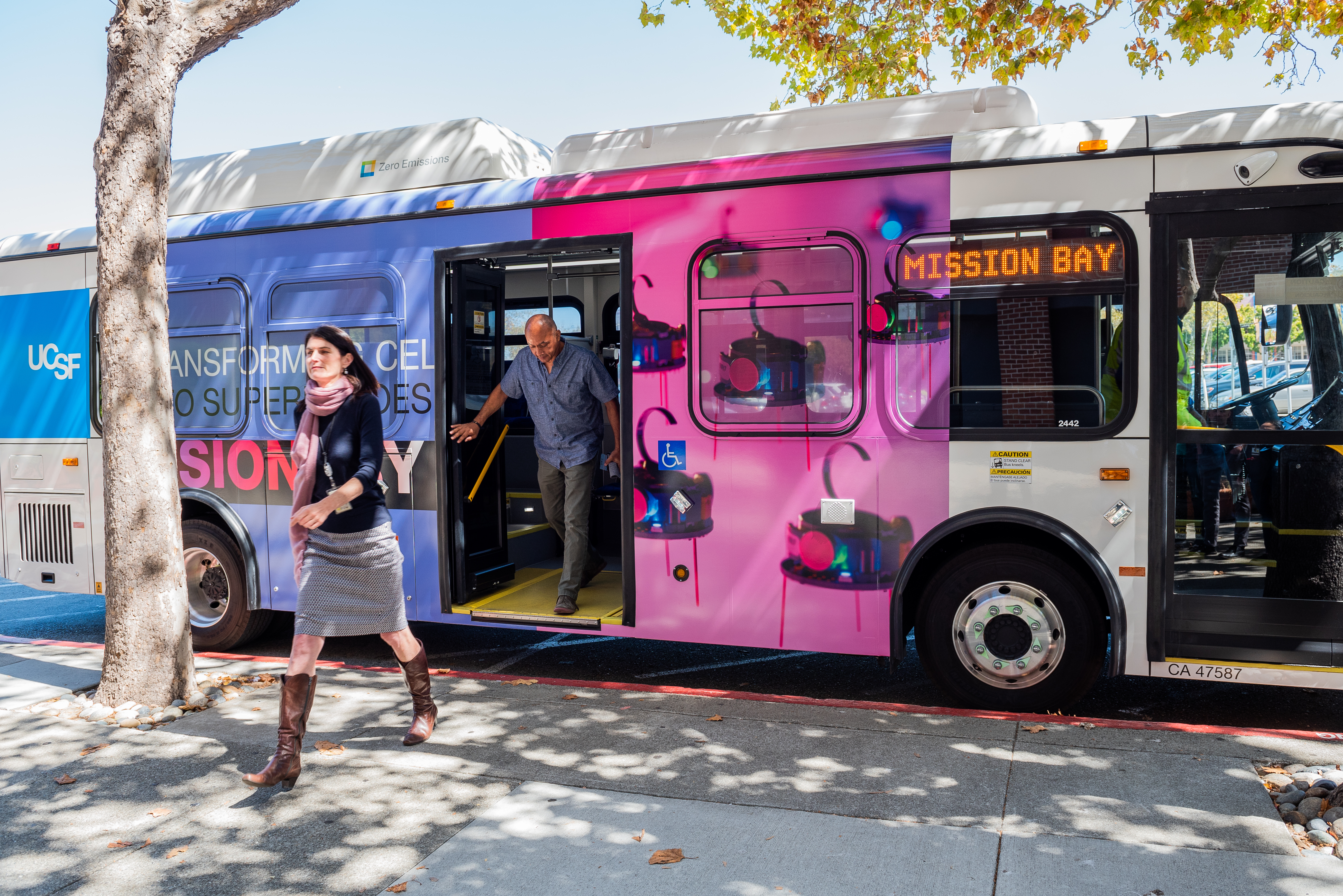 UCSF electric shuttle drops off riders