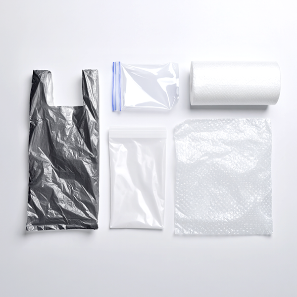 Plastic bags, bubble wrap and ziplock bags.