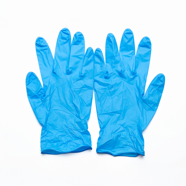 A pair of blue medical gloves