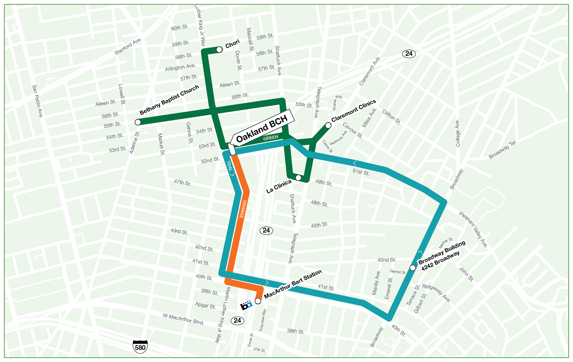 map of BCH Oakland shuttle routes