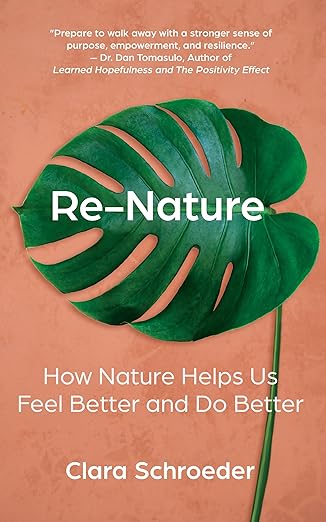 Book cover shows leaf and the words Re-Nature