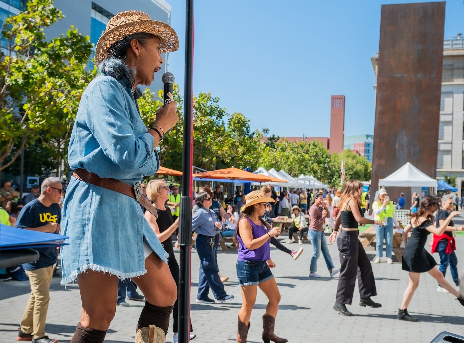 Fit Rec instructor leads group dance at last year's Block Party