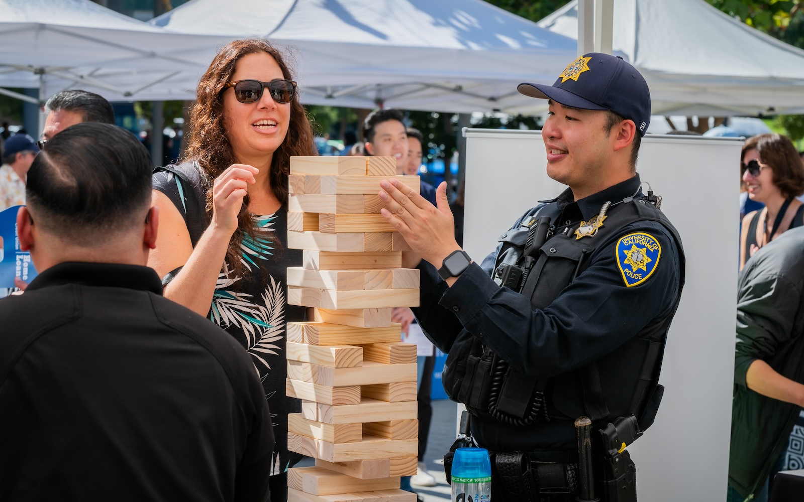 Block Party attendees play Jenga