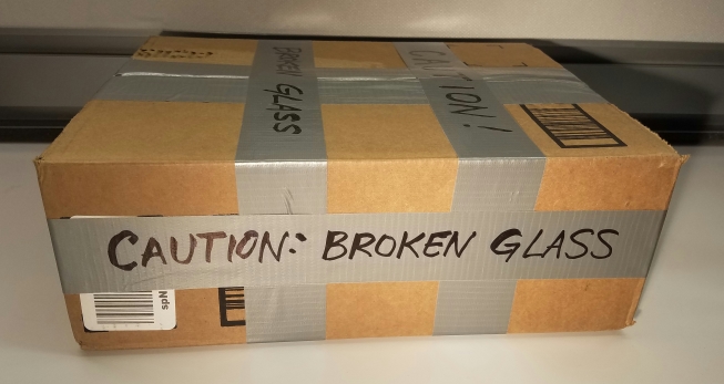 Example of how to label box with broken glass