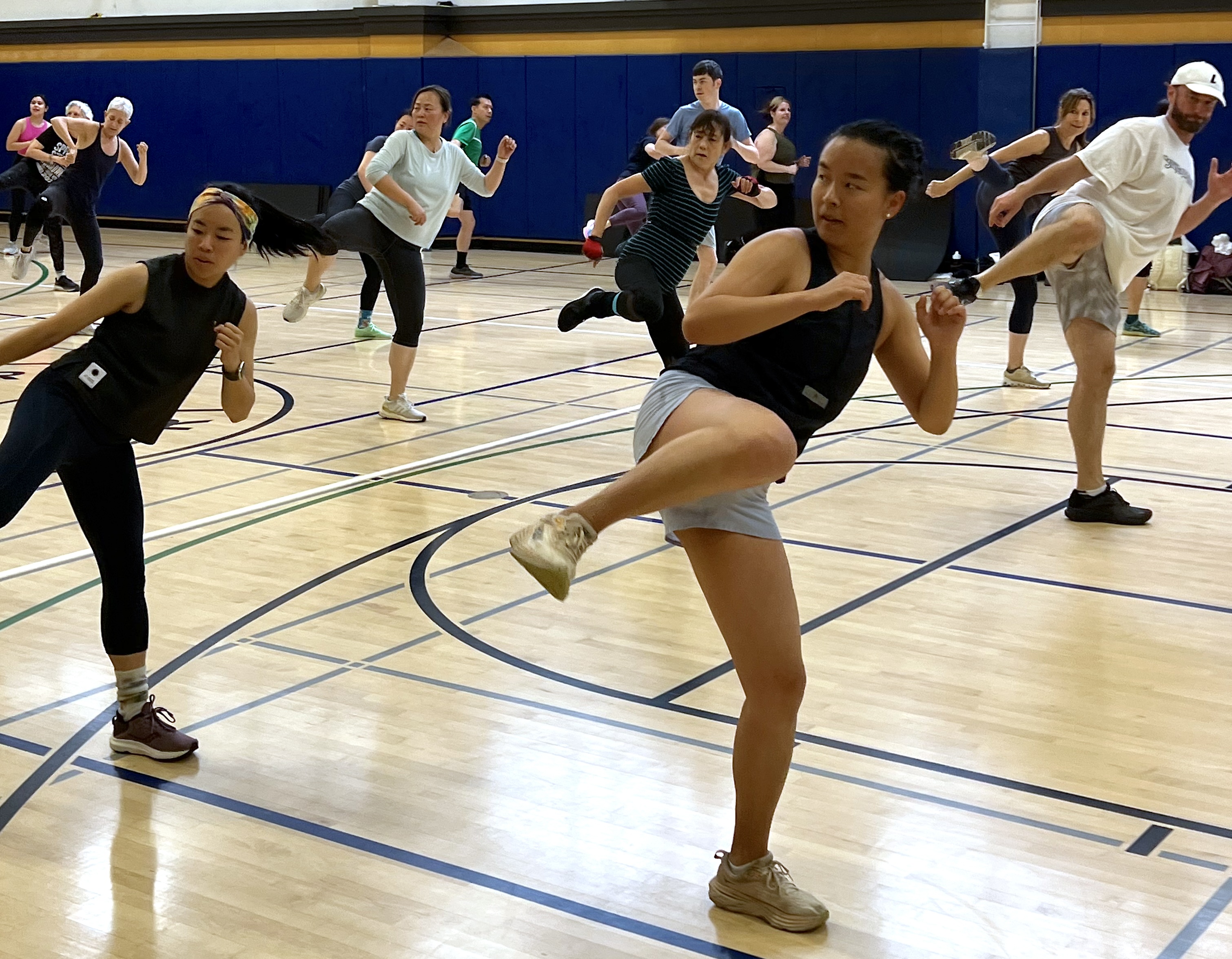 FitRec Members and guests practice kicks at BodyCombat 100th Release
