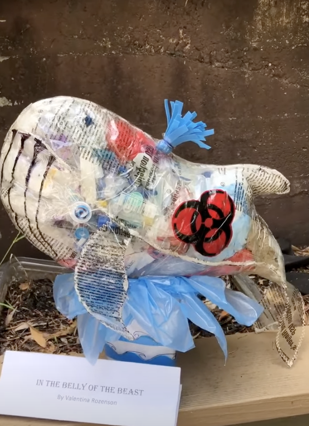 Whale made of plastic waste