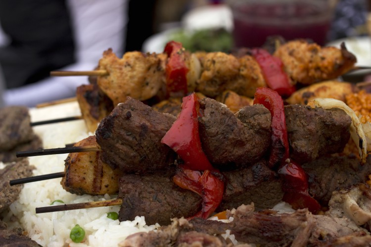 SF Kebab skewers on a plate.