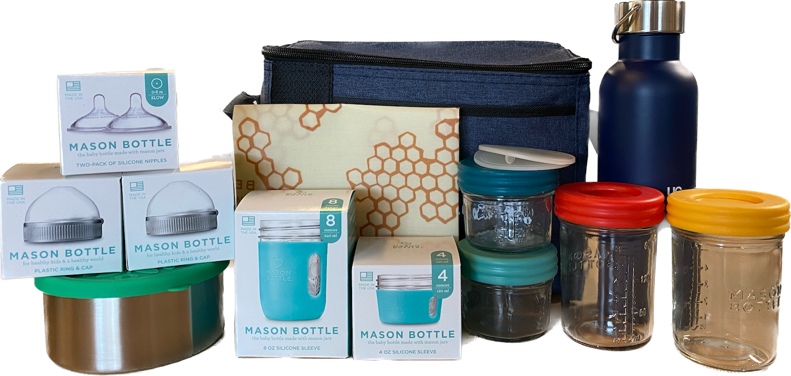 Glassware and home supplies on table