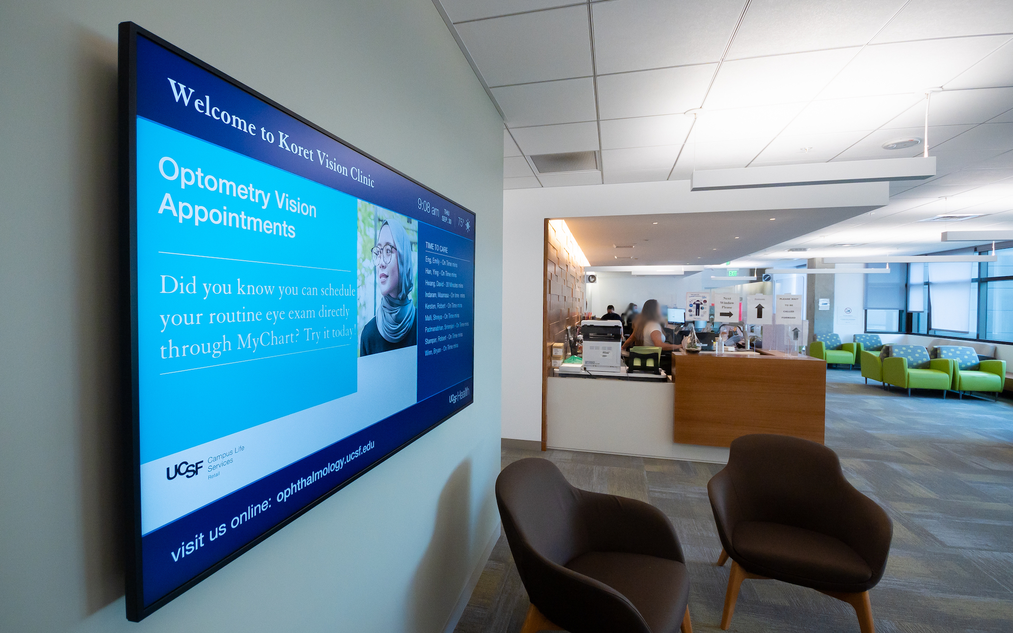 Digital sign in Valley Vision Center Waiting Room.