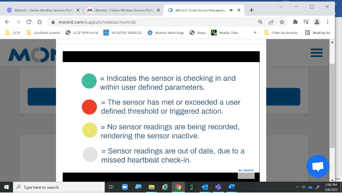 iMonnit sensor color descriptions