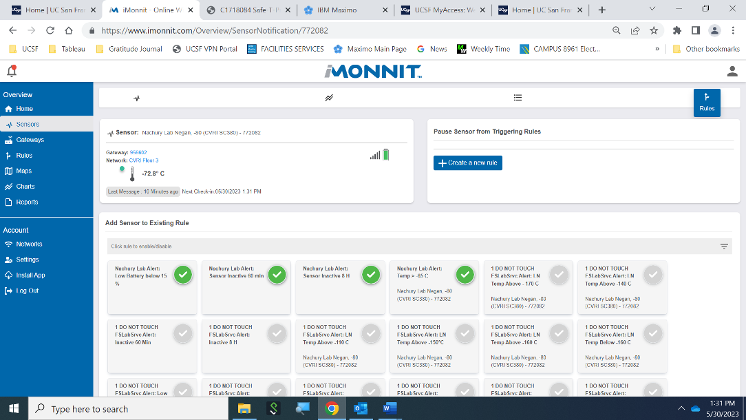 iMonnit sensor monitoring temperature