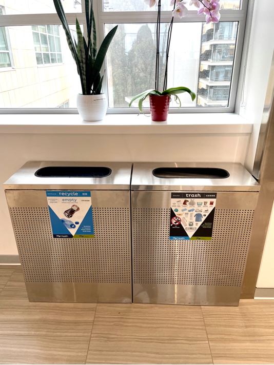 Metal elevator landing bins.