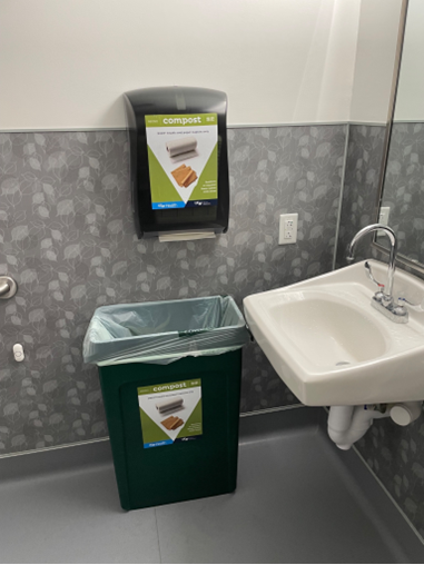 Waste station in bathroom after implementation. 