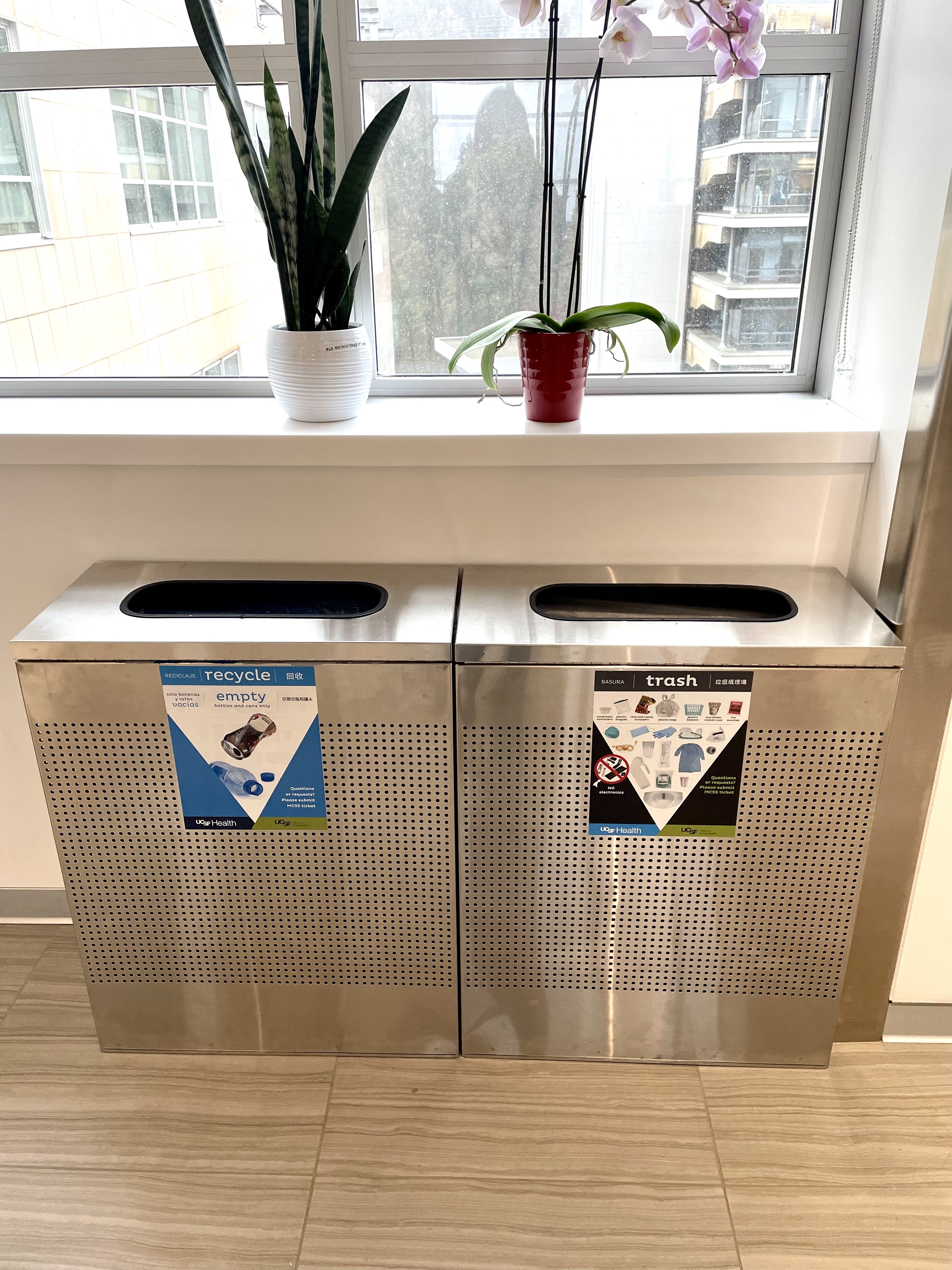 waste bins in metal casings