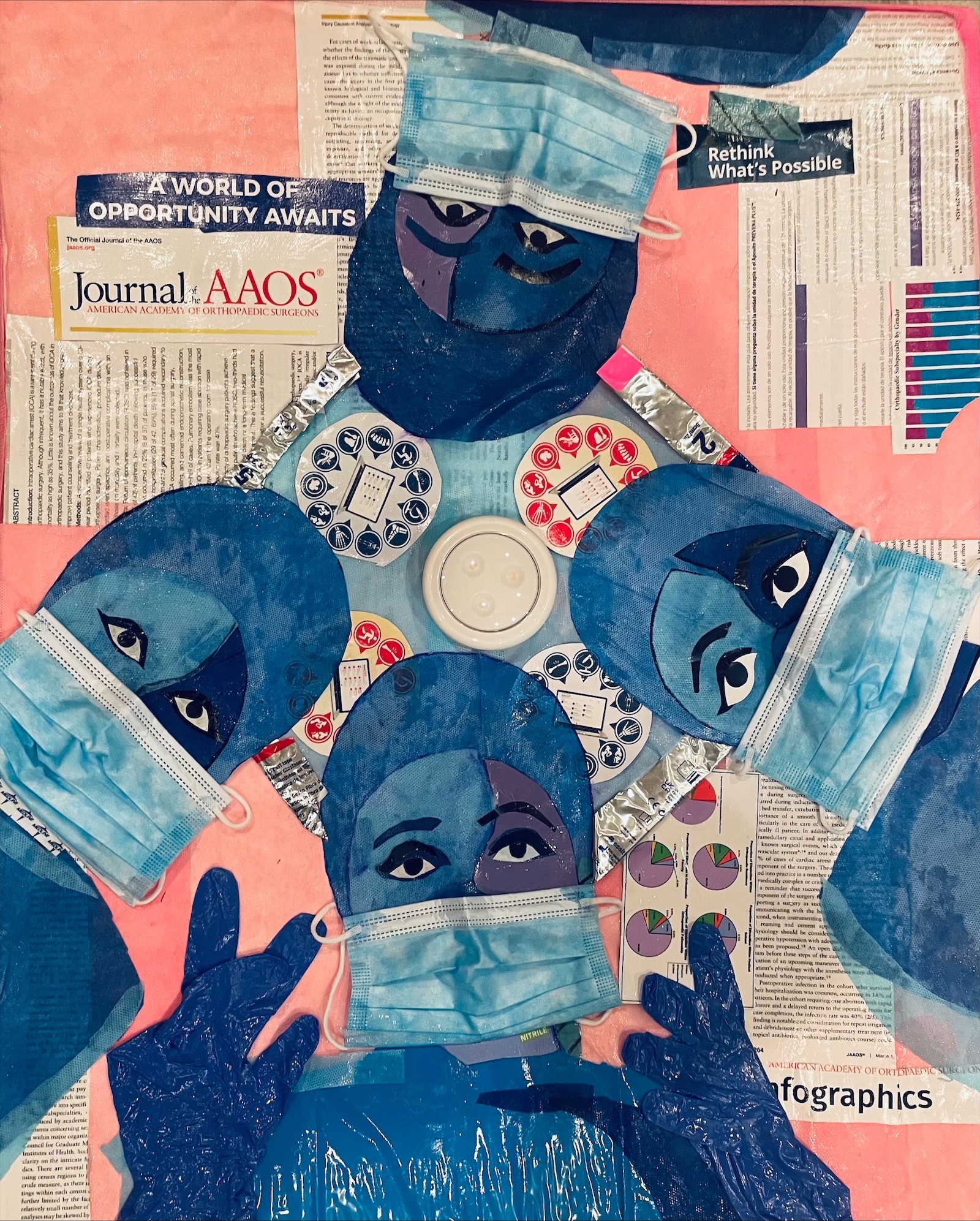 a collage of journal articles and four surgeons