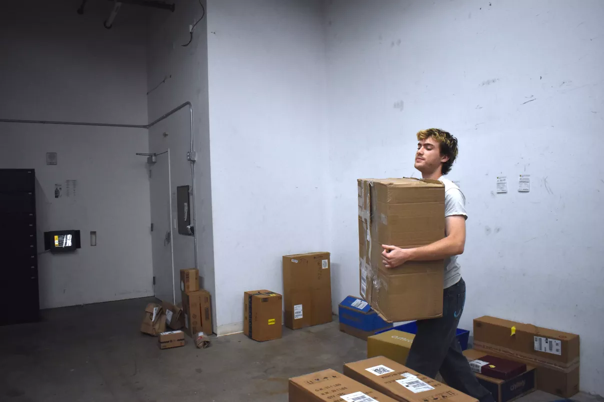 Man carries large box